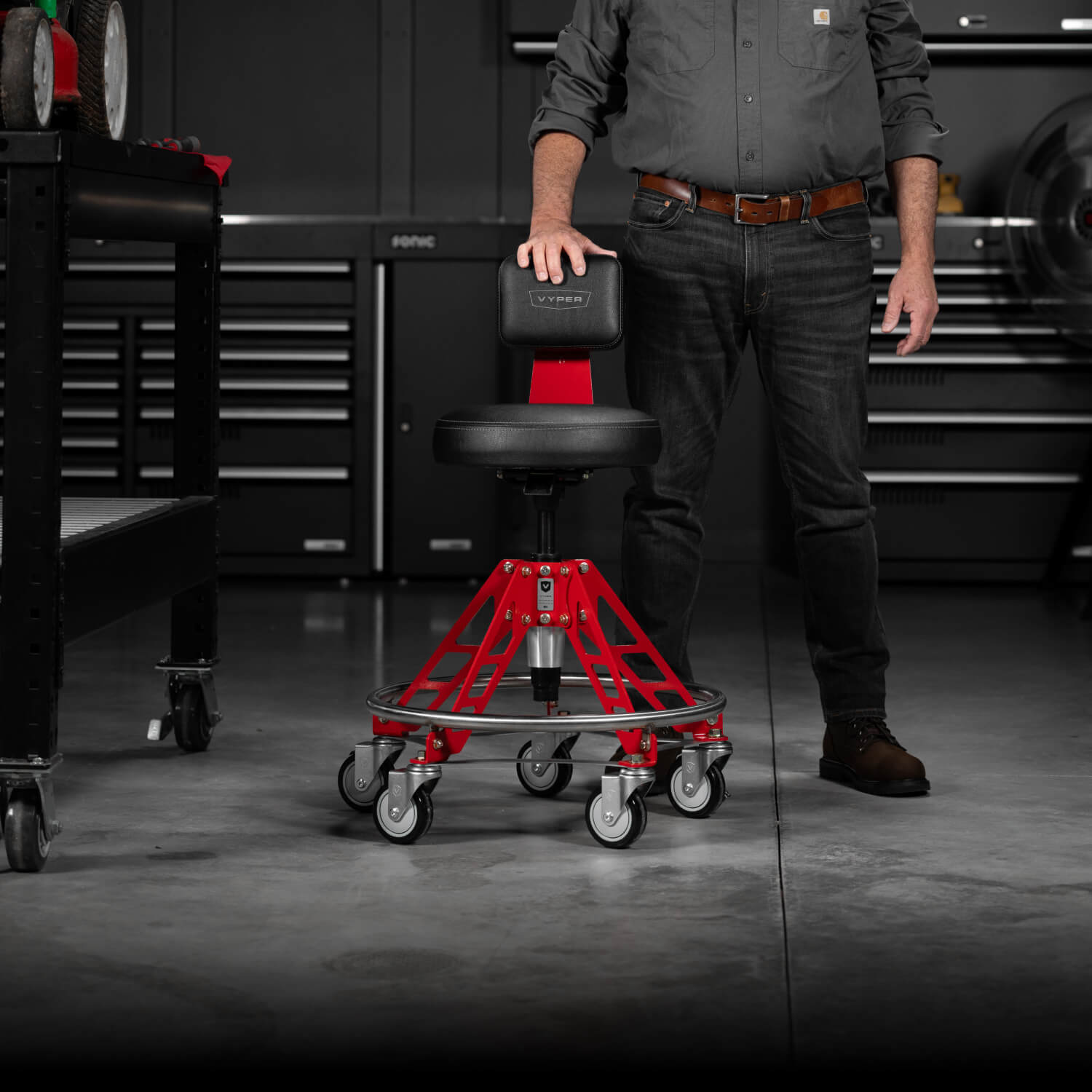 Elevated Steel Max EZ-Lift | Tall Shop Chair for Workbenches
