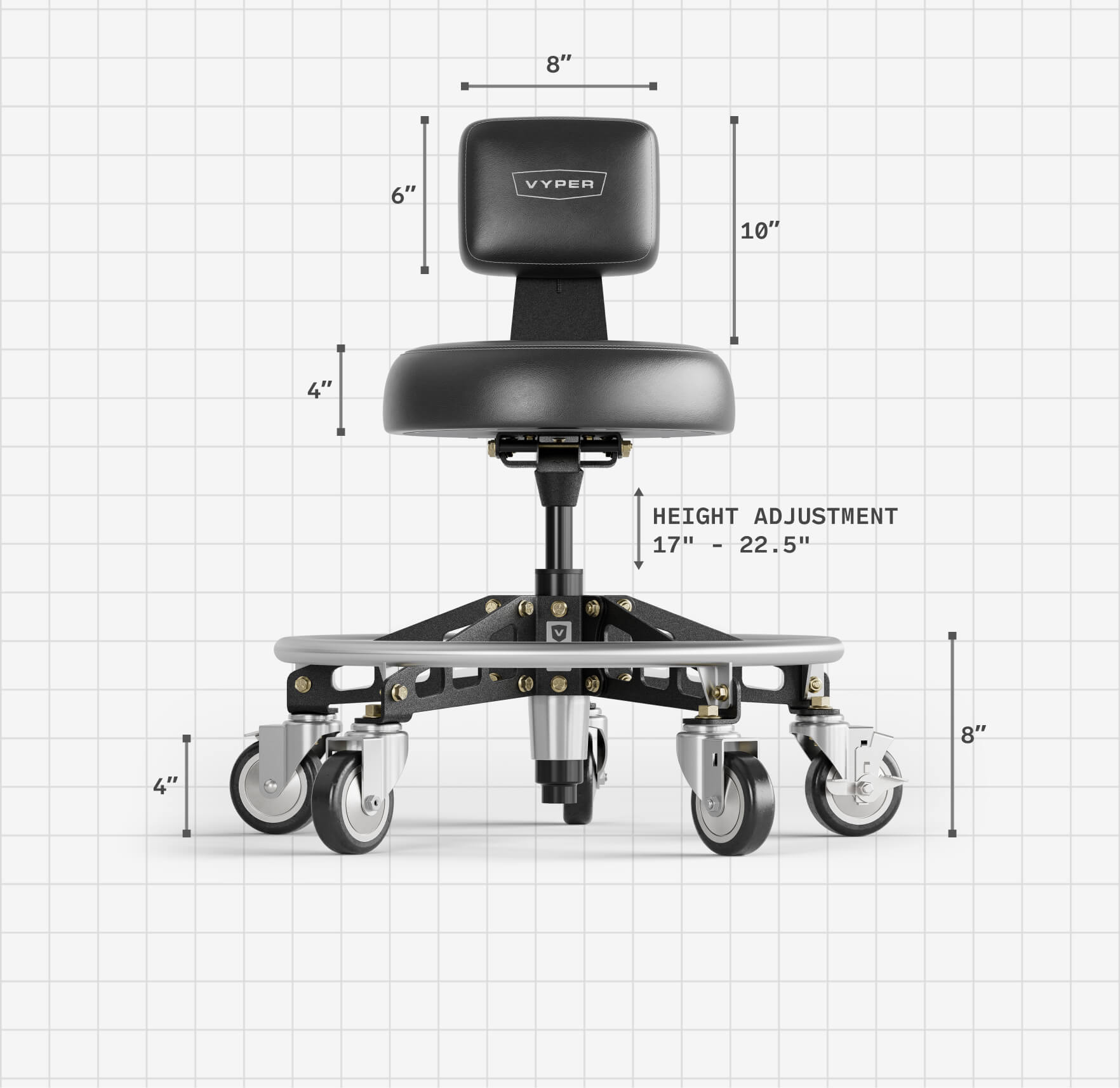 Robust Steel Max EZ-Lift | Heavy-Duty Shop Chair, 400 lbs | Vyper